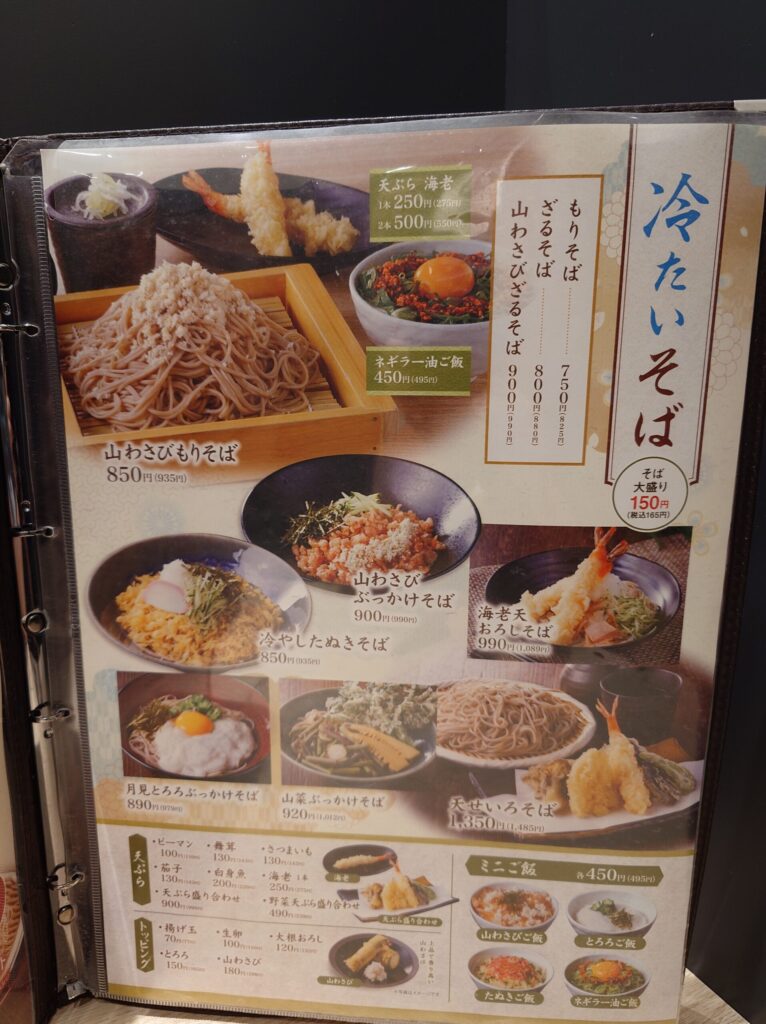 札幌市 東区 環状通東駅 東苗穂 山わさび イオンモール札幌苗穂店 冷たいそばメニュー